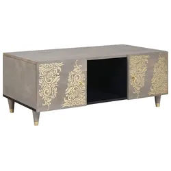 vidaXL Couchtisch 100 x 54 x 40 cm Couchtisch Grau 100x54x40 cm massives Mangoholz grau