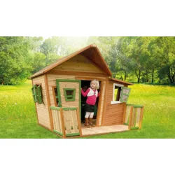 Kinderhütte Lena 193 x 220 x 174 cm - Holzspielhaus aus Hemlockholz, Braun/Weiß - Kinderspielhaus - Gartenspielhaus für Kinder