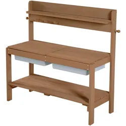 Roba Outdoor Kinderküche 'Fun' mit Spielwanne teak , Teakfarben , Holz , Rechteckig , 89.5x35 cm , unisex , Outdoor Spielzeug