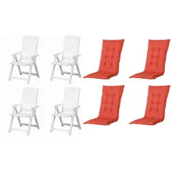 Gardenson Gartenstuhl-Set , Rot, Weiß , Kunststoff, Textil , 44x111x50 cm , klappbar, wetterfest, wetterbeständig, UV-beständig , Gartenmöbel, Gartensessel, Gartenstühle