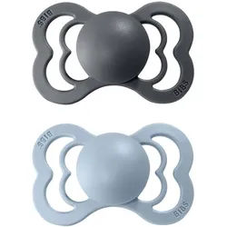 BIBS Supreme Natural Rubber Size 2: 6+ months Schnuller Iron / Baby Blue 2 St.