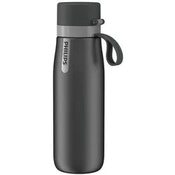 Philips Wasserflasche mit Filter , Grau , Metall , 0,55 l , 7.5x7.5x24.5 cm , große Einfüllöffnung, mit Deckel, schadstofffrei, leichte Kartuschen-Entnahme , Geschirr, Kannen & Karaffen, Wasserkaraffen & Krüge
