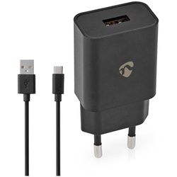 Nedis Netzladegerät 12 W 1x 2.4 A A - Anzahl der Ausgänge: 1, USB-A, USB Type-CTM (Lose) Kabel, Single Voltage Output, schwarz