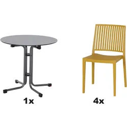 SIENA GARDEN Urban Lights Set 5teilig Lane Stuhl gastrotauglich mustard mit Tisch Sola Ø80