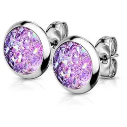Order & Smile Schmuck Paar Ohrstecker Druzy Ohrstecker: Runde Glitzer Ohrringe aus Edelstahl