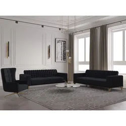 Möbeldreams Chesterfield-Sofa Sofa-Set Tina 3-2-1/3-3-1 / Drehsessel / Schlaffunktion / Chesterfield, Drehsessel, Schlaffunktion schwarz