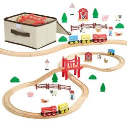 VEVOR Holzeisenbahn Set, 39-tlg., Zugspielzeug mit magnetischen Zügen & Zubehör, kompatibel mit gängigen Marken, Miniaturstadt-Design, Weihnachts- & Geburtstagsgeschenk für Kinder ab 3 Jahren