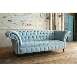 JVmoebel Chesterfield-Sofa, Chesterfield 3 Sitzer Sofa Design Sofa Couch 225 cm blau