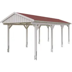 Skan Holz Fichtelberg - Satteldach Einzelcarport Breite 317 cm Gr. 2 - 317 x 808 cm Dachschalung mit Dachschindeln (rot) weiß Holzcarport