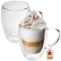 Intirilife Thermoglas, 2-tlg., Glas, Gläser Set Thermoglas Teeglas Kaffeeglas 250ml Doppelwandig (2-tlg) weiß 250 ml | Ø 7.5 cm x 12 cm x 12 cm