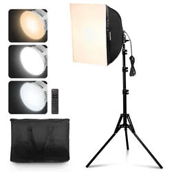 VEVOR Softbox-Set, 400 x 400 mm, Profi Fotostudio Set mit 45 W LED-Birnen, 3000–6500 K einstellbare Farbtemperatur, Stativständer, Studioleuchten für Fotografie, Videoaufnahmen, Live-Streaming