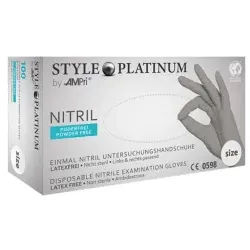 Style Platinum Nitrilhandschuhe, puderfrei, silbergrau, Unsterile Einmalhandschuhe mit Fingerspitzentexturierung, 1 Packung = 100 Stück, Größe XS