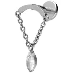 Titan Labret mit Innengewinde BOGEN + KETTE + KRISTALLTROPFEN