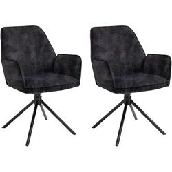 Mid.you Stuhl-Set , Anthrazit, Schwarz , Metall, Textil , U-Form , 57x89x61 cm , Sitzfläche 360° drehbar, gepolsterte Armlehnen , Esszimmer, Stühle, Polsterstühle
