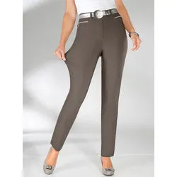 Thermohose STEHMANN, Damen, Gr. 24, Kurzgrößen, grau (taupe), 76% Viskose, 21% Polyamid, 3% Elasthan, unifarben, lang, Hosen Gerade Hose Thermohose