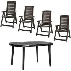 Siena Garden Gartenset , Grau , Kunststoff , 5-teilig , UV-beständig, wetterfest, Stuhl klappbar, Rückenlehne mehrfach verstellbar , Gartenmöbel, Gartengarnituren