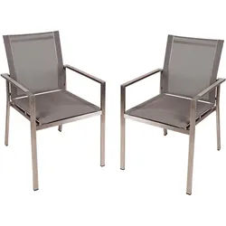 Gardenson Stapelstuhl , Silberfarben, Taupe , Metall, Kunststoff , eckig , 56x85x64 cm , stapelbar, gastro- und objekttauglich, wetterfest, UV-beständig, regenabweisend, Abstellfläche, inklusive Armlehnen, abwischbar, geeignet für Balkon , Gartenmöbel, Balkonmöbel, Balkonstühle