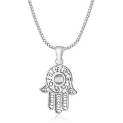 NAHLE Kette mit Anhänger Silberkette Hamsa Hand der Fatima (inkl. Schmuckbox), 925 Silber / rhodiniert silberfarben 45cm