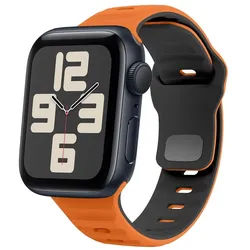 Wigento Smartwatch-Armband Für Apple Watch SE 2023 40mm Silikon Wellenstruktur Armband Orange, Silikonarmband mit umgekehrter Schnalle schwarz