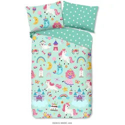 Kinderbettwäsche , Mintgrün , Textil , Einhorn , 140x200 cm , Oeko-Tex® Standard 100, BCI (Better Cotton Initiative) , atmungsaktiv , Heimtextilien, Bettwäsche & Leintücher, Kinderbettwäsche