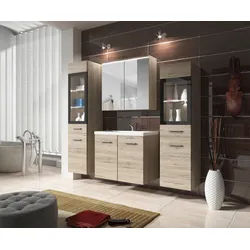 Badmöbel-Set 5-tlg. Madrit mit LED ca. 120 cm San Remo Eiche