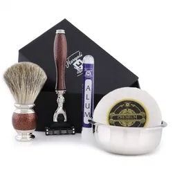 Haryali London Rasierset 5-teiliges Herren-Rasierset Vintage Series March 3 Rasierer, 5-tlg., inklusive Dachs pinsel, Rasierseifenschale und Alaunstab, edler Look, am besten für ein Rasier Geschenkset für Männer