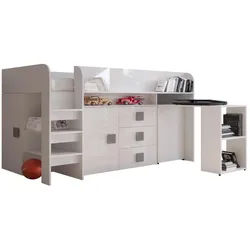 Möbel Kryspol Hochbett 203,3/106,6/125 , Weiß, Grau , Holz , Nachbildung , 90x200 cm , Babymöbel & Kindermöbel, Kinderzimmer & Jugendzimmer, Kinderbetten, Hochbetten
