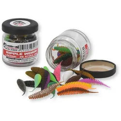 BernhStein Kunstköder Ripple Wurm 35 oder 50mm im Twist-Off Glas mit Aroma Forellenköder, (26-St) blau 5 cm