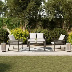 Loungegarnitur Paulina Hellgr. Metall/Outdoorstoff +Abdeckung