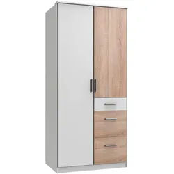 Carryhome Kleiderschrank , Weiß, Eichefarben , Holzwerkstoff , 3 Fächer , 3 Schubladen , 91x199x58 cm , Made in Germany , Typenauswahl, Beimöbel erhältlich, umfangreiches Zubehör erhältlich, in verschiedenen Größen erhältlich, in verschiedenen Holzdekoren erhältlich , Schlafzimmer, Komplette Schlafzimmer und Serien, Schlafzimmerserien