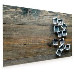 Primedeco Küchenrückwand Küchenrückwand Spritzschutz Glas mit Motiv Eiswürfel auf Holztisch 60 cm x 40 cm