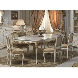 Casa Padrino Luxus Barock Esszimmer Set Weiß / Gold - 1 Esstisch & 6 Esszimmerstühle - Esszimmer Möbel im Barockstil - Hotel Restaurant Schloss Möbel - Luxus Qualität - Made in Italy