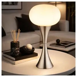 GLOBO LIGHTING Tischleuchte, Leuchtmittel nicht inklusive, Tischleuchte Tischlampe Schlafzimmerleuchte silber Glas opal H 36,9 cm silberfarben