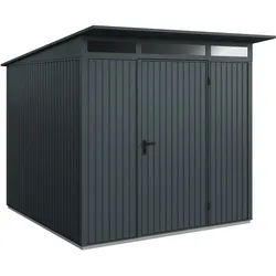 Hörmann Metall-Gerätehaus EcoStar Premiumline mit Pultdach B 238 x 238 cm (Typ 2), Motiv Modern (mit schmalen Lamellen), Einzeltür Türanschlag frei wählbar, Anthrazitgrau (RAL 7016)