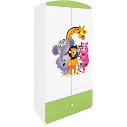 Raumhirsch Furniture Kinderkleiderschrank Zoo , Grün , Holzwerkstoff , Rechteckig , 90x175x52 cm , Babymöbel & Kindermöbel, Babyzimmer, Babykleiderschränke