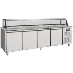 Vaiotec Salattheke / 4-fach mit Türen, Glasaufbau, für 6x GN 1/1 "grau", 2500 x 800 mm