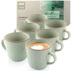 SÄNGER Becher Set Rio, 6-tlg., Steingut, 6 tlg. Rio Minze Kaffeebecher, Beige, Handmade, VALUE COLLECTION grün