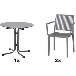 SIENA GARDEN Urban Lights Set 3teilig Lane Sessel gastrotauglich grau mit Tisch Sola Ø80