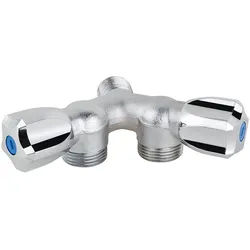 Doppel Y-Waschmaschinenhahn verchr.,sandgestr., 2 Zapfstellen 3/4''AG x 1/2''AG x 3/4''AG