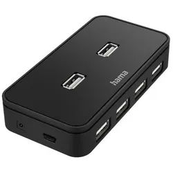 Hama 7 Ports, USB 2.0, inkl. Kabel und Netzteil USB-Adapter, 110 cm schwarz