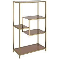 Kare-Design Regal , Goldfarben, Hellbraun , Glas , 5 Fächer , 60x100x30 cm , Wohnzimmer, Regale, Bücherregale