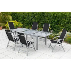Gardenson Gartentisch , Grau, Silberfarben , Metall, Glas , rechteckig , eckig , 110x75x200-300 cm , ausziehbar , Gartenmöbel, Gartentische, Gartentische ausziehbar