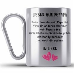 Trendation Thermotasse Hunde Papa Geschenk Edelstahl Tasse mit Spruch für Hundepapa silberfarben