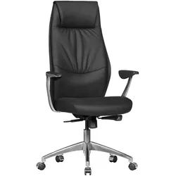Mid.you Chefsessel , Schwarz , Leder , Kombination Echtleder/Lederlook , Rindleder , Sternfuß , 67x117x58 cm , Wippfunktion, Wippmechanik mit Härtegradeinstellung , Büromöbel, Bürostühle, Chefsessel