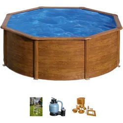 Rundpool »Pacific«, (Set), 4-tlg Stahlwandpool, ØxH: 320x122 cm, 70099630-0 Holzoptik