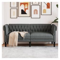 vidaXL Sofa Chesterfield-Sofa 2-Sitzer Dunkelgrau Stoff grau