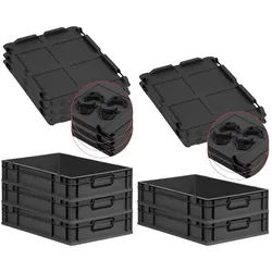 PROREGAL SparSet 5x Eurobox NextGen Color mit Auflagedeckel & Verschlüsse, HxBxT 12x40x60cm, 23L, Schwarz, Griffe schwarz zu, Eurobehälter
