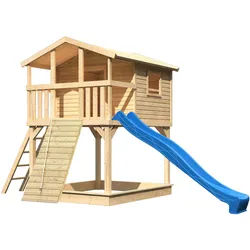 Akubi Stelzenhaus Benjamin mit Rutsche und Holzrampe naturbelassen blau