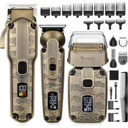 Scttomon Haar- und Bartschneider HT-6081, Haarschneidemaschine Set, Haarschneider, Barttrimmer 4 IN 1, Elektrorasierer braun