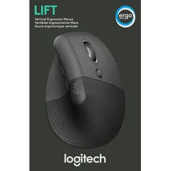 Logitech Maus LIFT, Vertical, Wireless, Bolt, Bluetooth, grafit Optical, 4000 dpi, 6 Tasten, Right, Retail